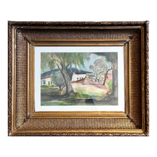 Vintage Mid-Century Framed Watercolor Landscape For Sale