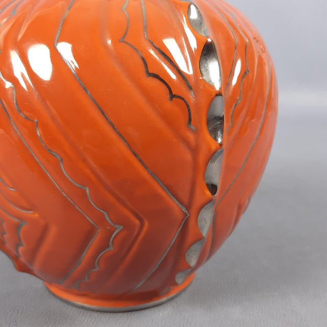 Red Futurist Art Deco Style Orange and Silver Ceramic Vase by Gualdo Tadino for Robbia, 1960s For Sale - Image 8 of 11