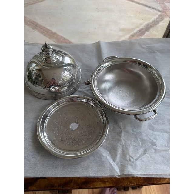 An exceptional, complete 3-piece Victorian Aesthetic Movement silver-plated domed butter dish manufactured by Rogers,...