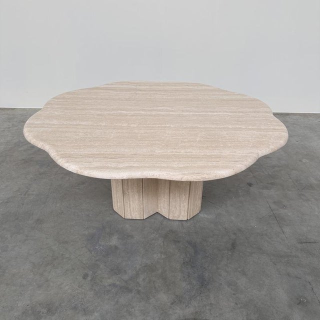 French Sculptural Travertine Flower Coffee Table, 1980s For Sale - Image 5 of 16