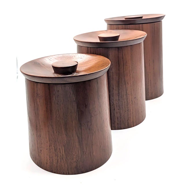 Dansk Mid 20th Century Teak Wood Canisters, Set of 3 For Sale - Image 4 of 14