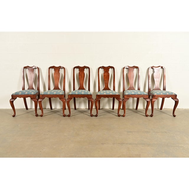 An outstanding set of six Queen Anne or Georgian style dining chairs By Henkel Harris USA, Circa 1970s Solid cherry wood...