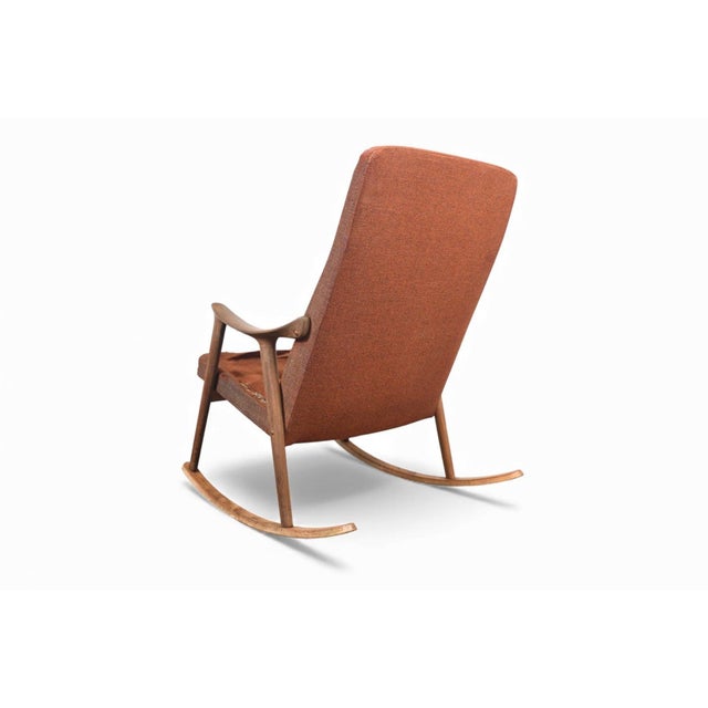 Mid 20th Century Mid 20th Century Sculptural Teak + Wool Rocking Chair Attributed to Ingmar Relling For Sale - Image 5 of 7