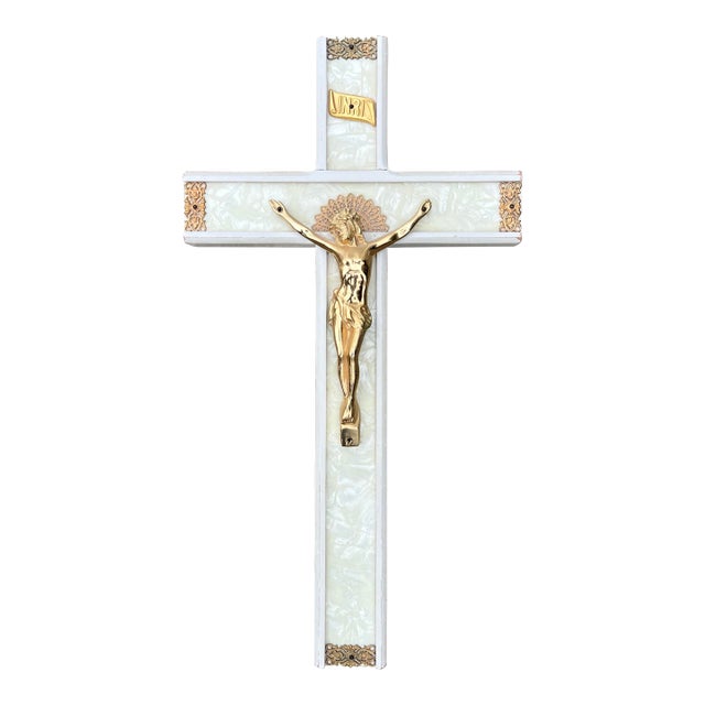 Vintage Mother of Pearl Wall Crucifix For Sale