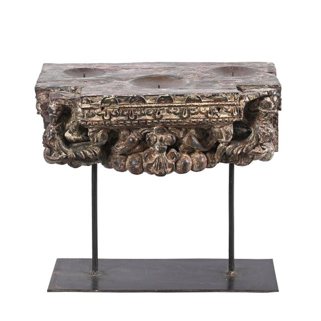 Farmhouse 1930's Rustic Wooden Column Base Repurposed Ranch Style Candle Holder For Sale - Image 3 of 3