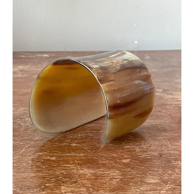 Amber Vintage Faux Buffalo Horn Resin Cuff For Sale - Image 8 of 12