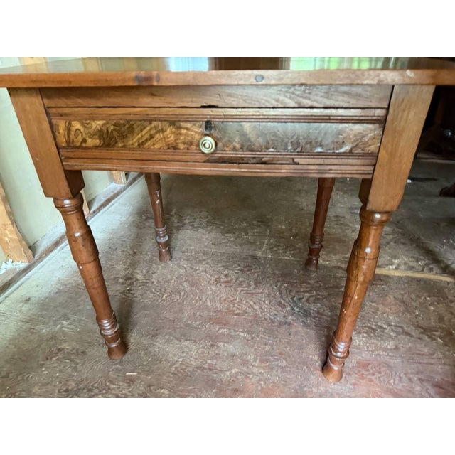 Antique Victorian Style Burled Wood Inlaid Walnut Single Drawer Side Hall Table For Sale - Image 11 of 17
