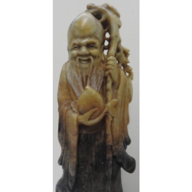 Asian Early 20th Century Asian Soapstone Figure Holding Staff For Sale - Image 3 of 8
