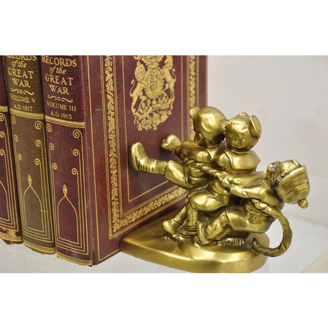Vintage Pm Craftsman "Tug of War" Brass Children Playing Figural Bookends - Pair For Sale - Image 4 of 12