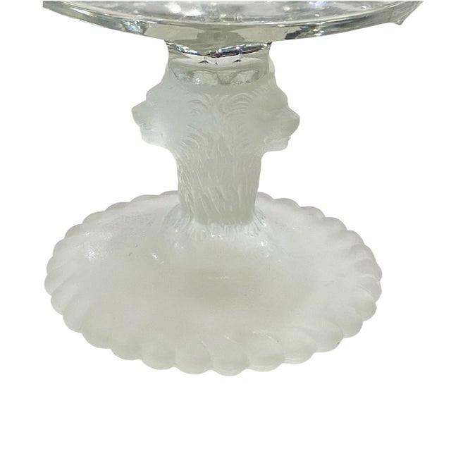 Vintage Frosted Footed Glass Bowl W/Lions Head 6.5" H For Sale In New York - Image 6 of 7