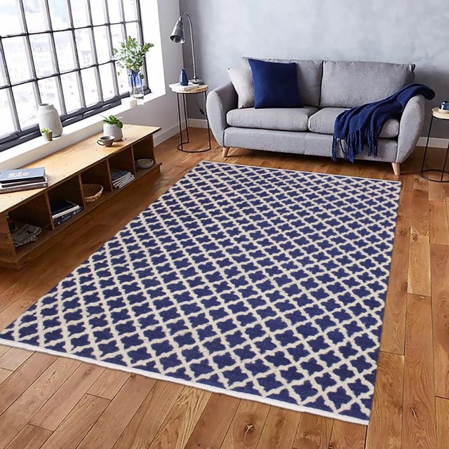 Blue 1990s 1990s Abstract Moroccan High-Low Blue/Ivory Wool Rug - 8'0'' X 10'1'' For Sale - Image 8 of 8