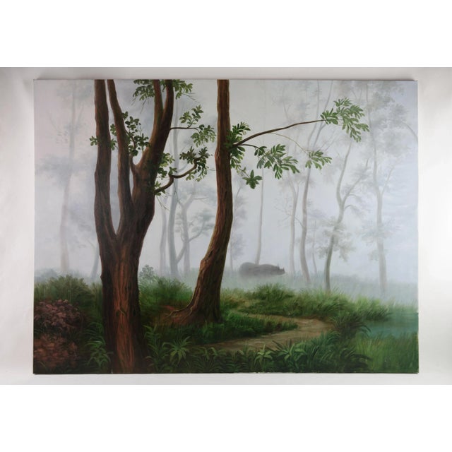 Textile Oil Painting on Canvas Rural Landscape For Sale - Image 7 of 7