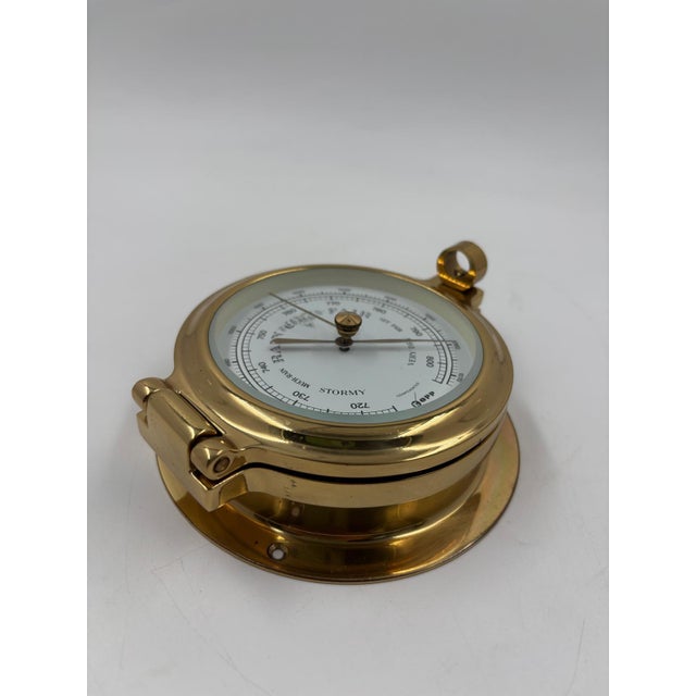 Vintage Brass Ship Barometer, 1950s For Sale - Image 4 of 18