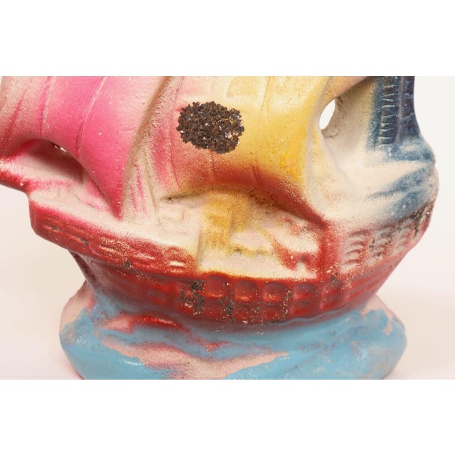 Vintage Painted Chalkware Carnival Chalk Clipper Ship Sculpture / Figurine For Sale - Image 9 of 11