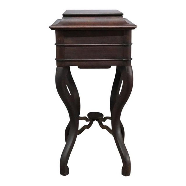 Victorian Walnut & Rosewood 2 Drawer Lift Top Sewing Stand C1890 For Sale - Image 11 of 12
