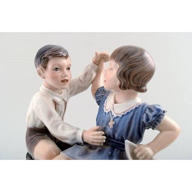Vintage No. 1214 Girl and Boy with Ship Figurine by Dahl Jensen For Sale - Image 4 of 7
