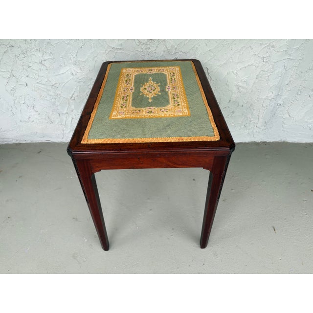 Vintage Carved Wood Needlepoint Bench / Accent Table With Floral Design For Sale - Image 9 of 9