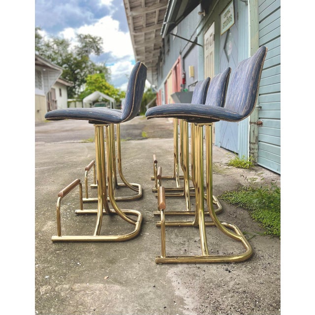 MidCentury Modern Flamingo Style Swivel Bar Stools With Gold Chrome