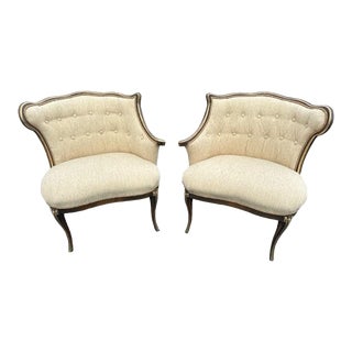 Pair of 19th Century Antique Louis XV Side Chairs With New Upholstery and Refinished With Giltwood Highlights For Sale