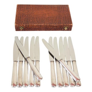 French Art Deco Silver-Plated Table Knives, 1940s, Set of 12 For Sale