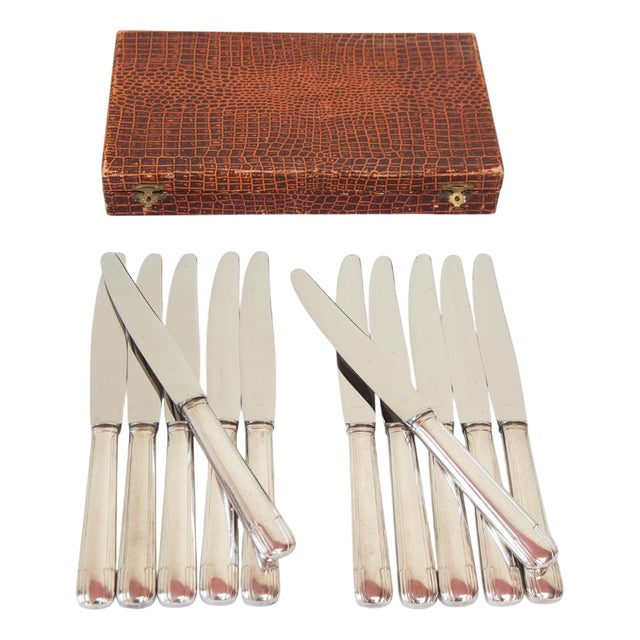 French Art Deco Silver-Plated Table Knives, 1940s, Set of 12 For Sale