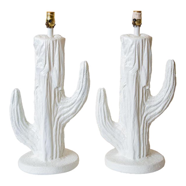 Vintage 1970's Plaster of Paris Table Lamps, Cactus Form Pair Of For Sale