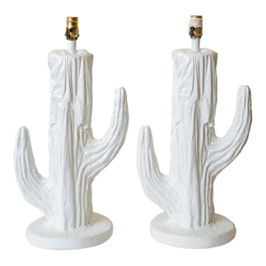 Vintage 1970's Plaster of Paris Table Lamps, Cactus Form Pair Of