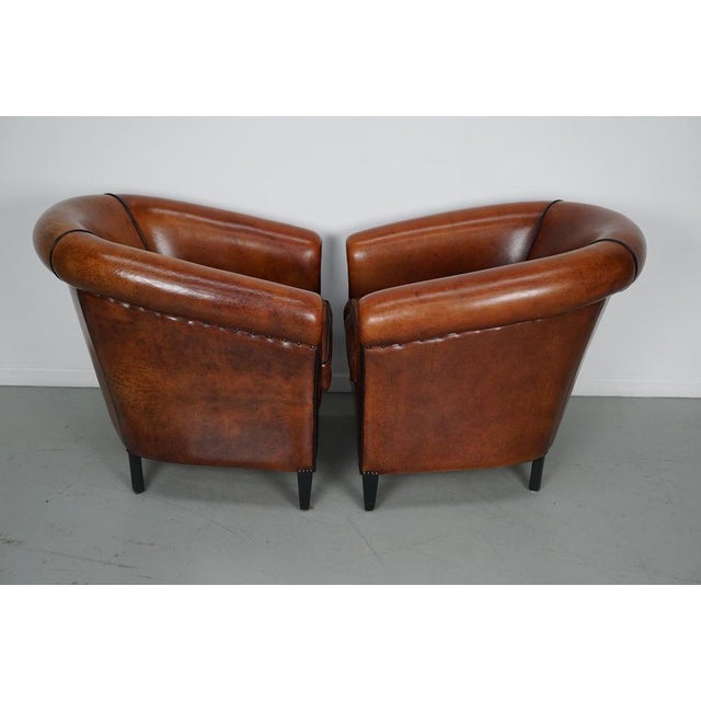 Set of Vintage Dutch Cognac Colored Leather Club Chairs For Sale - Image 14 of 17