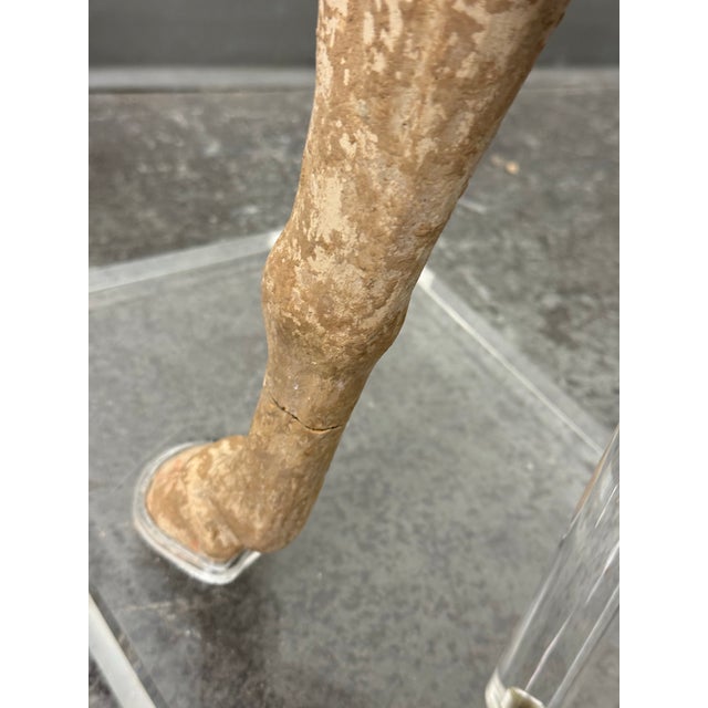 Cream Antique Pottery Tang Dynasty Style Horse + Lucite Stand For Sale - Image 8 of 12