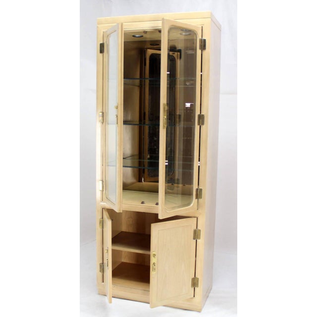 Pair John Stuart White Wash Beveled Glass MidCentury Modern Tall Display Cabinet For Sale - Image 9 of 10