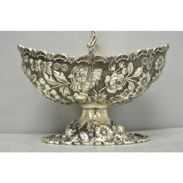 Antique Victorian Japanese Silver Plated Rose Flower Repousse Nut Bowl Dish For Sale - Image 4 of 16
