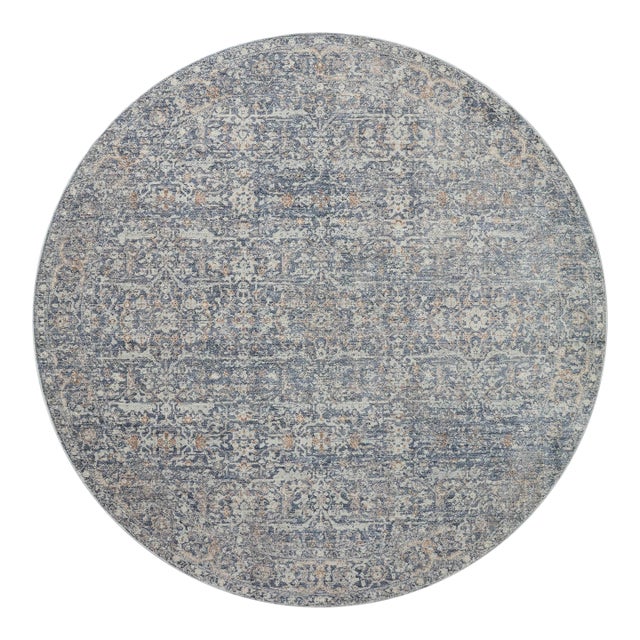 Angela Rose x Loloi Blake Rug Denim / Taupe 5'-3" x 5'-3" Round Area Rug For Sale