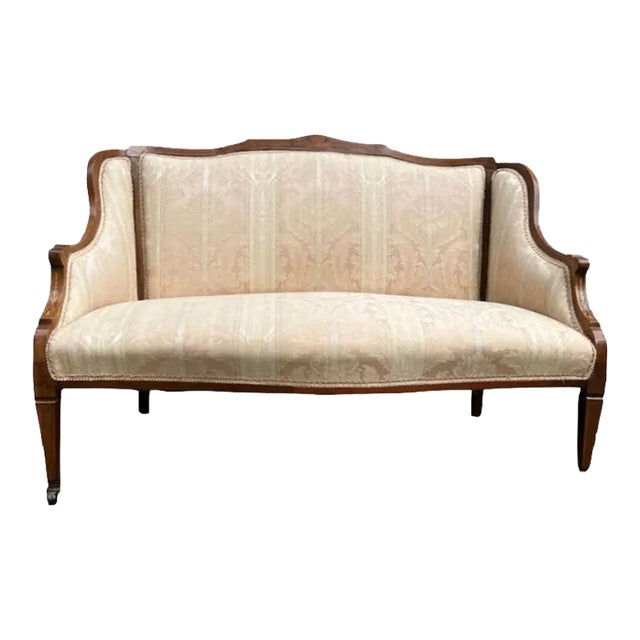 Louis XV Style Inlaid Walnut Upholstered Settee, 19th Century For Sale