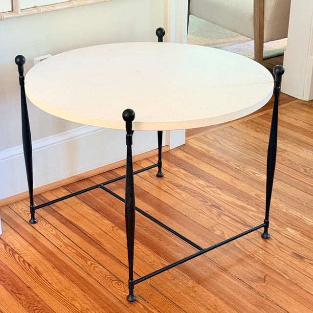 Metal Hickory Chair Ionia Side Table With Round Stone Top For Sale - Image 7 of 11