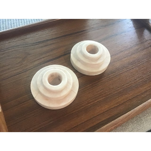 1930s Art Deco Pale Pink Marble Pair of Candleholders For Sale - Image 6 of 10