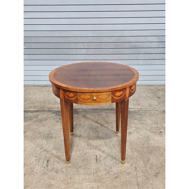Late 20th Century Baker Federal Style Inlaid Mahogany Round Side Table For Sale - Image 14 of 16