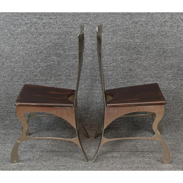 Contemporary Fanciful Bohemian Style Accent Chrome and Oak Chairs - a Pair For Sale - Image 3 of 12