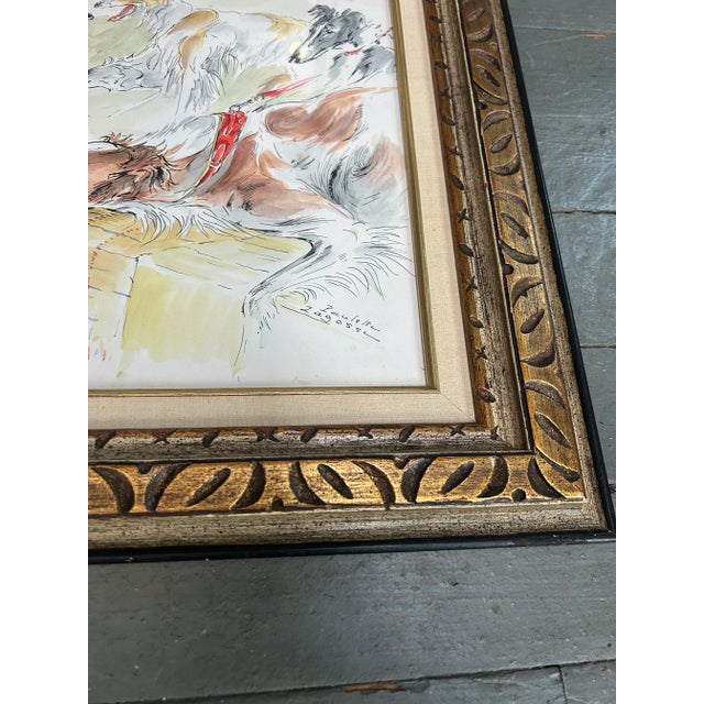 1950’s original borzoi dog watercolor painting / ink drawing by Paulette Lagosse. Framed and singed. Measures 16x12 or...