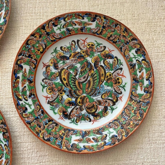Chinoiserie Antique Thousand Butterflies Chinoiserie Porcelain Plates - Set of 6 For Sale - Image 3 of 8