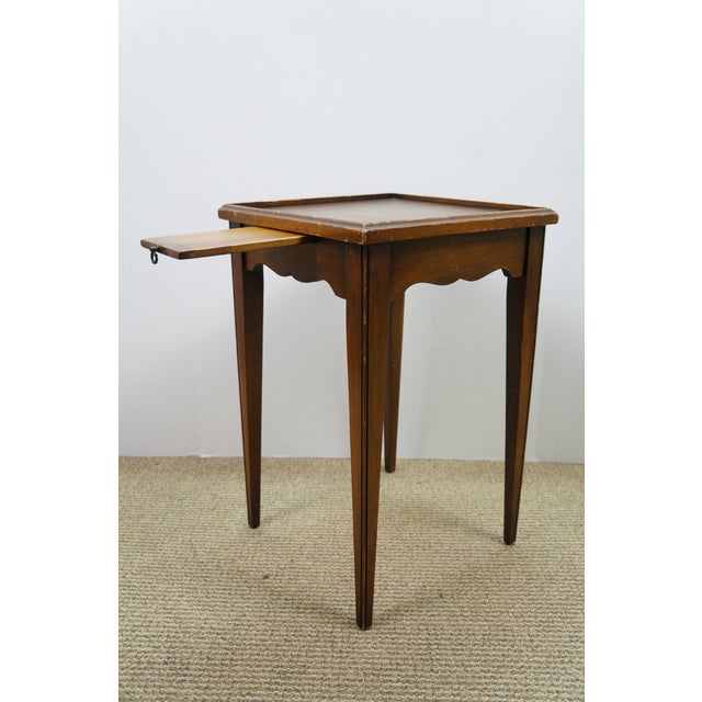Mid 20th Century Walnut Floral Rose Tea Side Table W Pull Out Tray 19" For Sale - Image 10 of 18