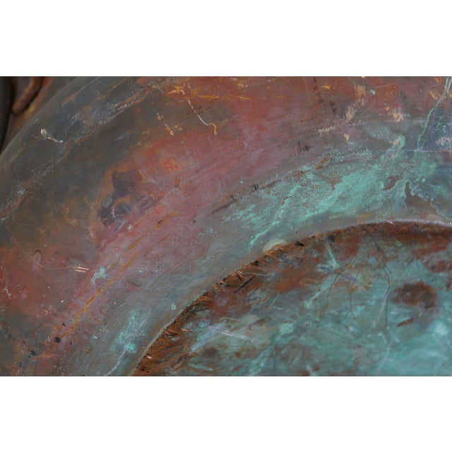 Antique Hammered Copper Cauldron Cook Pot Kettle With Iron Handles For Sale - Image 11 of 12