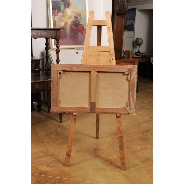 19th Century French Hamlet with Circular Fountain Oil on Canvas Painting For Sale - Image 11 of 11