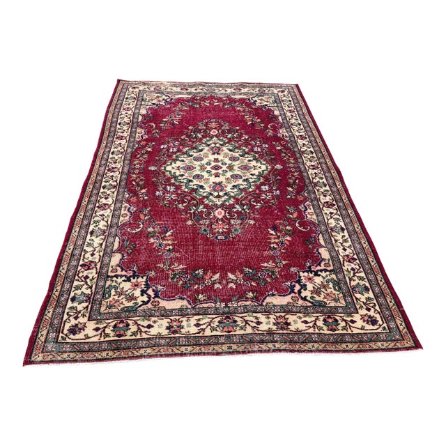 1960s Vintage Turkish Hand-Knotted Tribal Rug - 5′5″ × 9′2″ For Sale