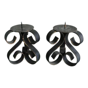 Vintage Wrought Iron Scroll Candle Holders - a Pair