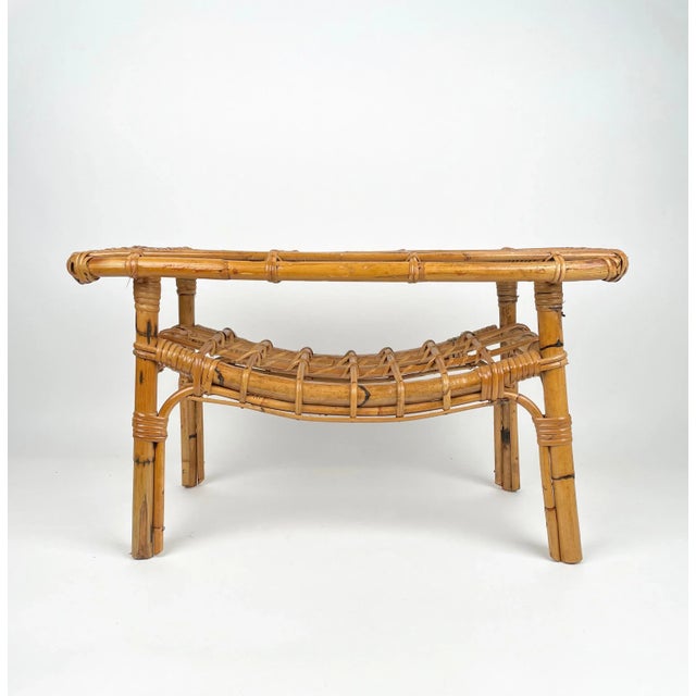 Wood Bamboo & Rattan French Riviera Coffee Table, Italy, 1960s For Sale - Image 7 of 12