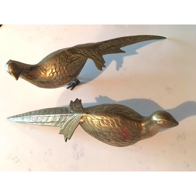 Mid-Century Modern Pair Vintage Mid Century Brass Pheasant Bird Statues For Sale - Image 3 of 12