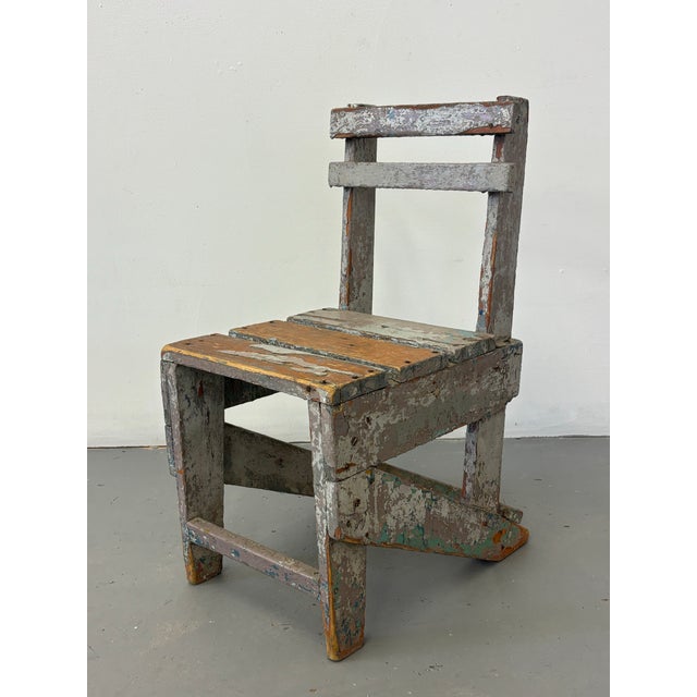 Gray 1940s Hand-Built Primitive Painted Chair For Sale - Image 8 of 9