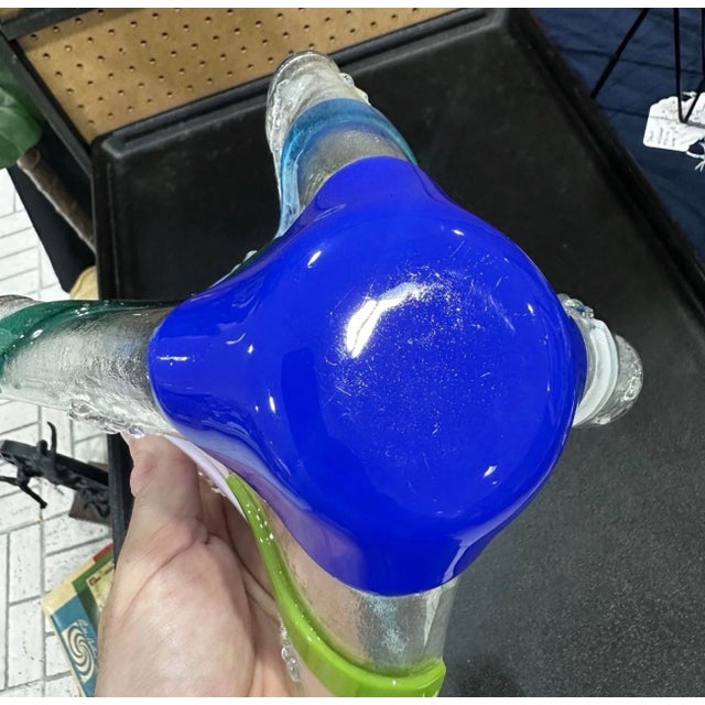 Abstract 7.5x5”T Blown Glass Bowl/Dish Blue Black Clear Folded Handerkerchief For Sale - Image 3 of 3