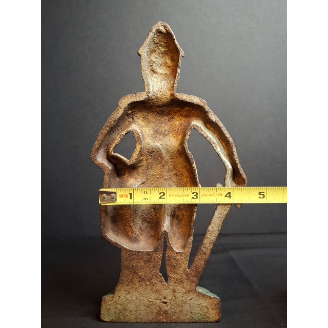 American Antique Cast Iron Knight in Armor Doorstop Gold Red Paint 9" Figural Sentry For Sale - Image 3 of 14