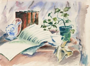 Eve Nethercott, Still Life With Books (P6.26), Watercolor on Paper